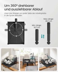 Songmics Oslon za sušenje posuđa 31x42x18.5 cm Crni