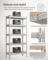 Songmics Čvrsta polica s 5 polica 30x75x150 cm srebrna