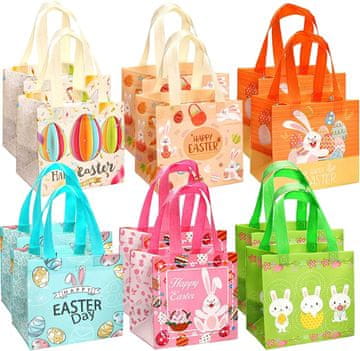 Nikcorp Uskrsne platnene vrećice za darove, set 12 komada, 6 motiva, izdržljivi netkani materijal s ručkama, 20 x 15 x 21 cm