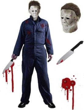 Nikcorp Michael Myers kostim za Halloween s maskom i nožem, muški set za cosplay, tamnoplavi kombinezon, poliester i lateks, XXL