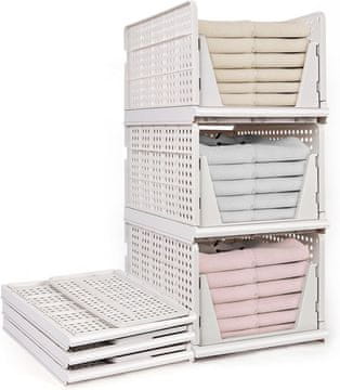 Nikcorp Organizatori za ormar s ladicama na izvlačenje, sklopivi set 3 komada, 43x32,5x25 cm, plastične košare za pohranu, bijeli