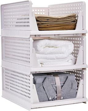 Nikcorp Organizatori za ormare, košare na izvlačenje, sklopive plastične ladice, set 3 komada, 43x32,5x18,5 cm, bijeli