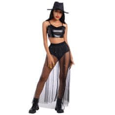 Nikcorp Ženska maxi suknja od tila s gaćicama i šljokicama, prozirna suknja s visokim strukom, festivalska, crna, S