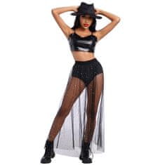 Nikcorp Ženska maxi suknja od tila s gaćicama i šljokicama, prozirna suknja s visokim strukom, festivalska, crna, S