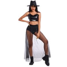 Nikcorp Ženska maxi suknja od tila s gaćicama i šljokicama, prozirna suknja s visokim strukom, festivalska, crna, S