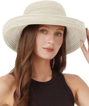 Nikcorp Ženski šešir za sunce bež, UPF 50+ zaštita, široki obod 10 cm, sklopivi ljetni šešir za plažu i putovanja, 57-59 cm