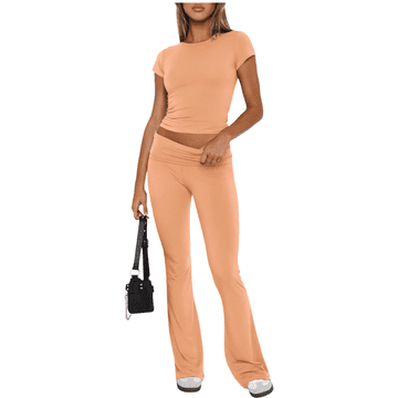 Nikcorp Ženski set trenirke crop top i trapez hlače, udoban sportski komplet s preklopnim strukom, narančasta boja, veličina M