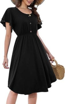 Nikcorp Ljetna swing midi haljina kratkih rukava s džepovima i ukrasnim gumbima, prozračna pamučna mješavina, crna boja, veličina S