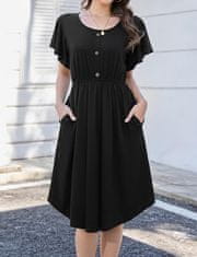 Nikcorp Ljetna swing midi haljina kratkih rukava s džepovima i ukrasnim gumbima, prozračna pamučna mješavina, crna boja, veličina S