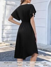 Nikcorp Ljetna swing midi haljina kratkih rukava s džepovima i ukrasnim gumbima, prozračna pamučna mješavina, crna boja, veličina S