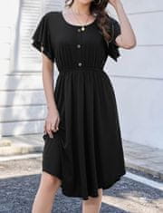 Nikcorp Ljetna swing midi haljina kratkih rukava s džepovima i ukrasnim gumbima, prozračna pamučna mješavina, crna boja, veličina S
