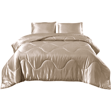 Nikcorp Satenska posteljina 200x220 cm s jastučnicama, zlatna navlaka za poplun od mikrofibre, antialergijska i mekana