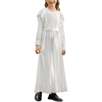 Nikcorp Maxi haljina za djevojčice s dugim rukavima, volanom i džepovima, bijela boja, veličina za 5-6 godina (110-116)