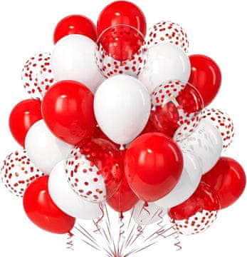 Nikcorp Lateks baloni set od 30 komada, crveni, bijeli i prozirni s konfetima, prigodni za helij ili zrak, dekoracija za zabave