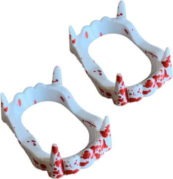 Nikcorp Vampirski zubi i očnjaci za Halloween, umjetna čeljust za Drakula kostim, bijela fleksibilna plastika, set 2 komada