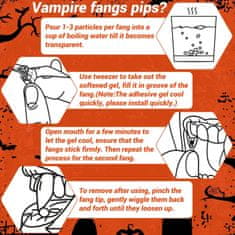 Nikcorp Vampirski zubi i umjetni očnjaci za Halloween, set 8 parova u 4 veličine s ljepilom, medicinska smola, za djecu i odrasle