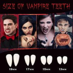 Nikcorp Vampirski zubi i umjetni očnjaci za Halloween, set 8 parova u 4 veličine s ljepilom, medicinska smola, za djecu i odrasle