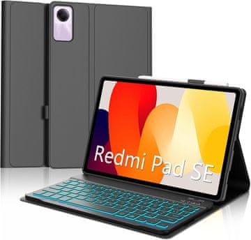 Nikcorp Futrola s tipkovnicom za Redmi Pad SE 11, pozadinsko osvjetljenje, Bluetooth, AZERTY, zaštitna maska, crna boja