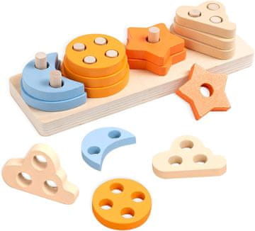 Nikcorp Drvena Montessori senzorna igračka, edukacijska slagalica i sorter oblika, 17 dijelova, prirodno drvo, za djecu od 12 mj.