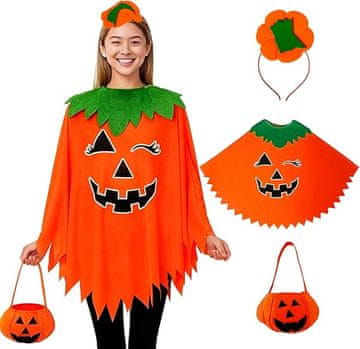 Nikcorp Ženski kostim bundeve za Halloween, pelerina koja svijetli u mraku, traka za glavu i torba, univerzalna veličina, narančasta