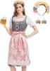 Bavarska haljina Dirndl kostim za Oktoberfest, set 5 u 1 s pregačom, bluzom i dodacima, veličina M, rozo-bijela