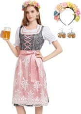 Nikcorp Bavarska haljina Dirndl kostim za Oktoberfest, set 5 u 1 s pregačom, bluzom i dodacima, veličina M, rozo-bijela