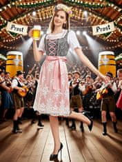 Nikcorp Bavarska haljina Dirndl kostim za Oktoberfest, set 5 u 1 s pregačom, bluzom i dodacima, veličina M, rozo-bijela