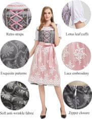 Nikcorp Bavarska haljina Dirndl kostim za Oktoberfest, set 5 u 1 s pregačom, bluzom i dodacima, veličina M, rozo-bijela