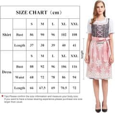 Nikcorp Bavarska haljina Dirndl kostim za Oktoberfest, set 5 u 1 s pregačom, bluzom i dodacima, veličina M, rozo-bijela