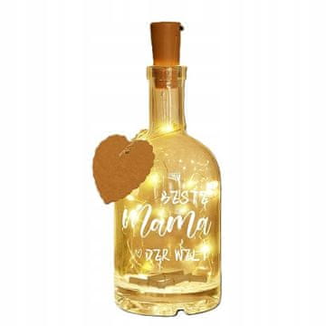 Nikcorp Dekorativna staklena boca s LED svjetlima i natpisom Za najbolju mamu, svjetleći ukras na baterije s privjeskom srca