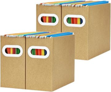 Nikcorp Organizator za dokumente A4, set od 4 komada, sklopiva kartonska kutija s metalnom ručkom za ured i arhivu, smeđa boja