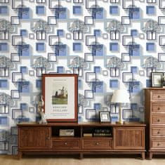 Nikcorp Samoljepljiva folija za zidove i namještaj, plava s uzorkom okvira slika, vodootporni PVC, periva tapeta, 44,5 cm x 10 m