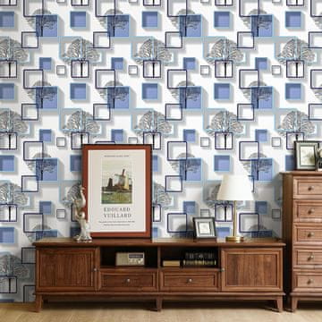 Nikcorp Samoljepljiva folija za zidove i namještaj, plava s uzorkom okvira slika, vodootporni PVC, periva tapeta, 44,5 cm x 10 m