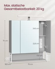 Songmics Kupaonska ormarić 3 vrata 165x70x75 cm Bijela