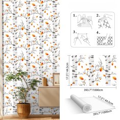 Nikcorp Samoljepljiva tapeta za zidove i namještaj Bijele breze, vodootporna PVC folija, mat efekt, 44,5 cm x 1 m