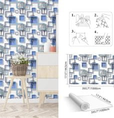 Nikcorp Samoljepljiva folija za zidove i namještaj, plava s uzorkom okvira slika, vodootporni PVC, periva tapeta, 44,5 cm x 10 m