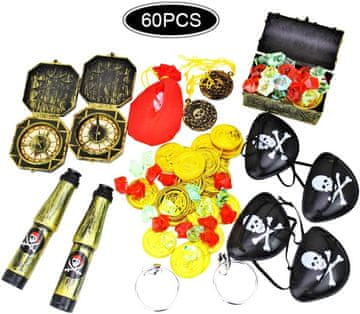 Nikcorp Gusarski kostim set dodataka s škrinjom za blago, 60 elemenata, dječji set za Halloween, karneval i rođendanske zabave