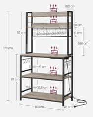 Songmics Kuhinjska polica 40x80x170 cm Crna