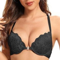Nikcorp Čipkasti push-up grudnjak sa žicom, podstavljene košarice i podesive naramenice, cvjetni dizajn, crni, veličina 38C