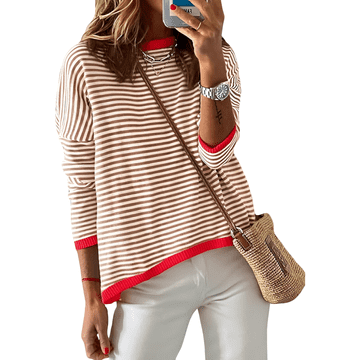 Nikcorp Ženska bluza dugih rukava na pruge od 100% pamuka, bijelo-smeđa, okrugli izrez, regular fit kroj, veličina XL