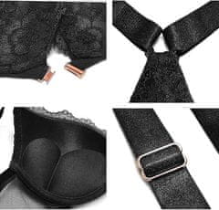 Nikcorp Čipkasti push-up grudnjak sa žicom, podstavljene košarice i podesive naramenice, cvjetni dizajn, crni, veličina 38C