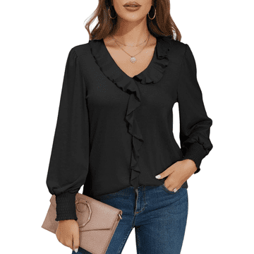 Nikcorp Ženska bluza V-izrez puf rukavi elegantna moderna vintage crna L, mekani materijal, ugodna za svaki dan i poslovne prilike