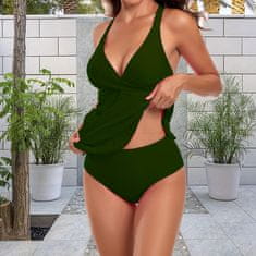 Nikcorp Mooncore dvodijelni kupaći kostim tankini V-neck push-up vezanje na vratu haljinski kroj naglašen struk brzo se suši zeleni XXL
