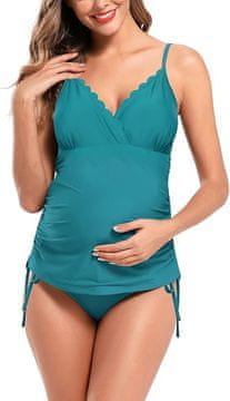 Nikcorp Trudnički kupaći kostim tankini, dvodijelni set s bočnim vezicama, tirkizna boja, elastičan i udoban materijal, veličina XL