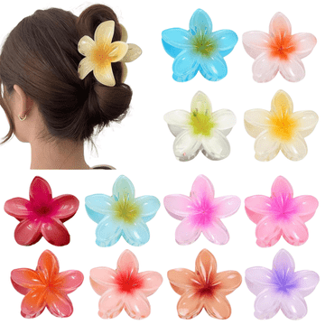 Nikcorp Kopče za kosu havajski cvjetovi plumerija, šarene ukosnice za sve tipove kose, set 12 komada, 8,5 cm, izdržljiva plastika