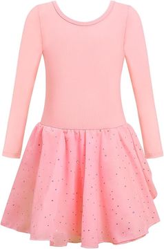 Nikcorp Baletni body s tutu suknjom i dugim rukavima, pamučni dječji kostim za balet i ples, ružičasti, veličina 160 cm