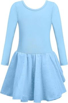 Nikcorp Baletni body s tutu suknjom, dugi rukav, pamučni dres za ples i gimnastiku, plavi, prekrižena leđa, 150 cm