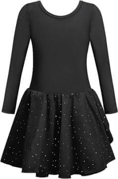 Nikcorp Baletni body s tutu suknjom, dugi rukav, pamučni kostim za balet i gimnastiku, crni s križnim leđima, 120 cm