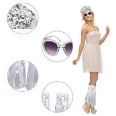 Nikcorp Disco kostim set dodataka 70-ih i 80-ih, retro karnevalski komplet sa šljokicama, ogrlicom i naočalama, srebrna boja
