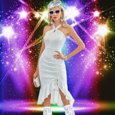 Nikcorp Disco kostim set dodataka 70-ih i 80-ih, retro karnevalski komplet sa šljokicama, ogrlicom i naočalama, srebrna boja